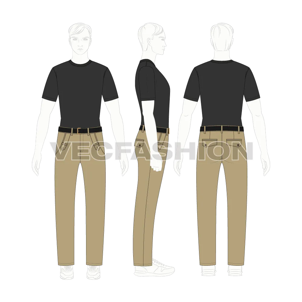 Men Cross Pocket Khakis Vector Sketch