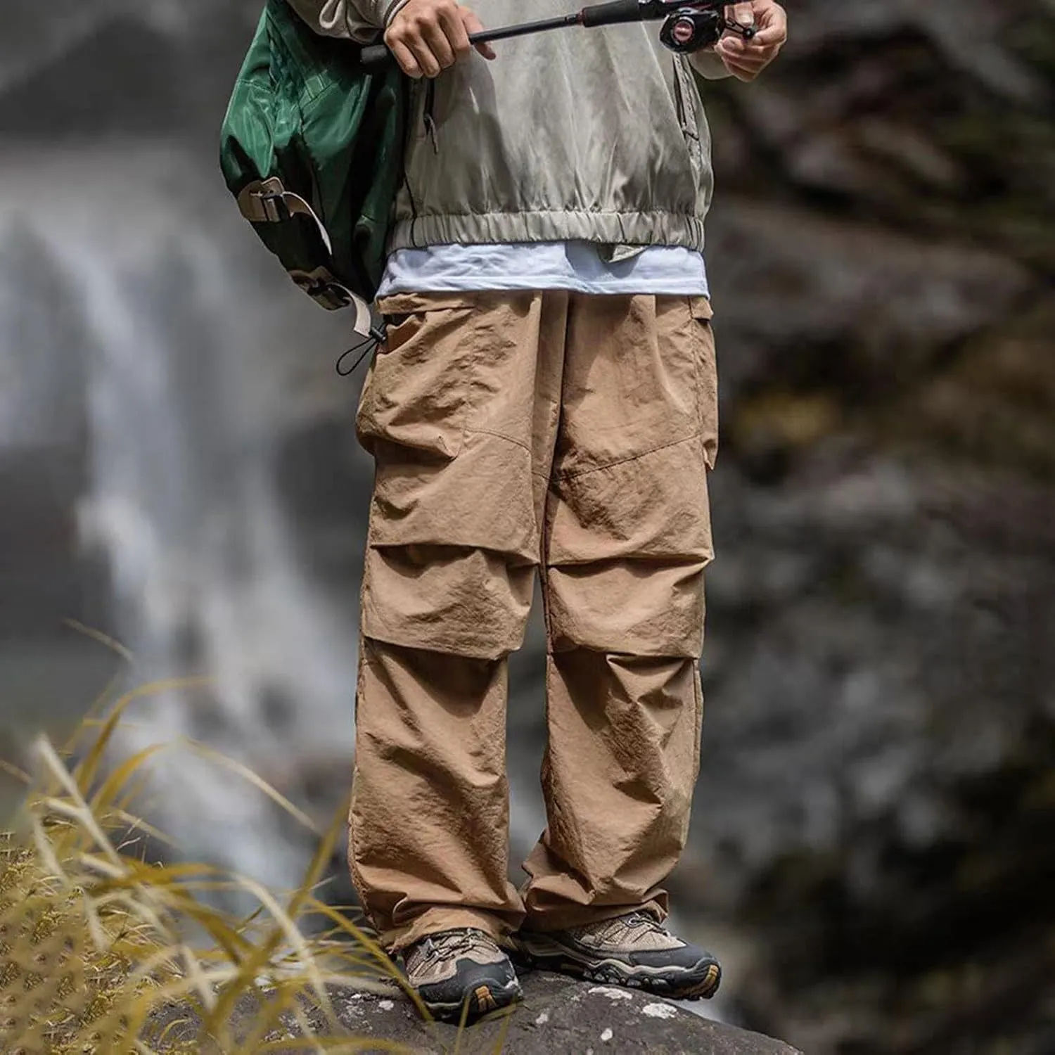 Men's Casual Loose Cargo Pants Multi-Pocket Lightweight Straight Pants