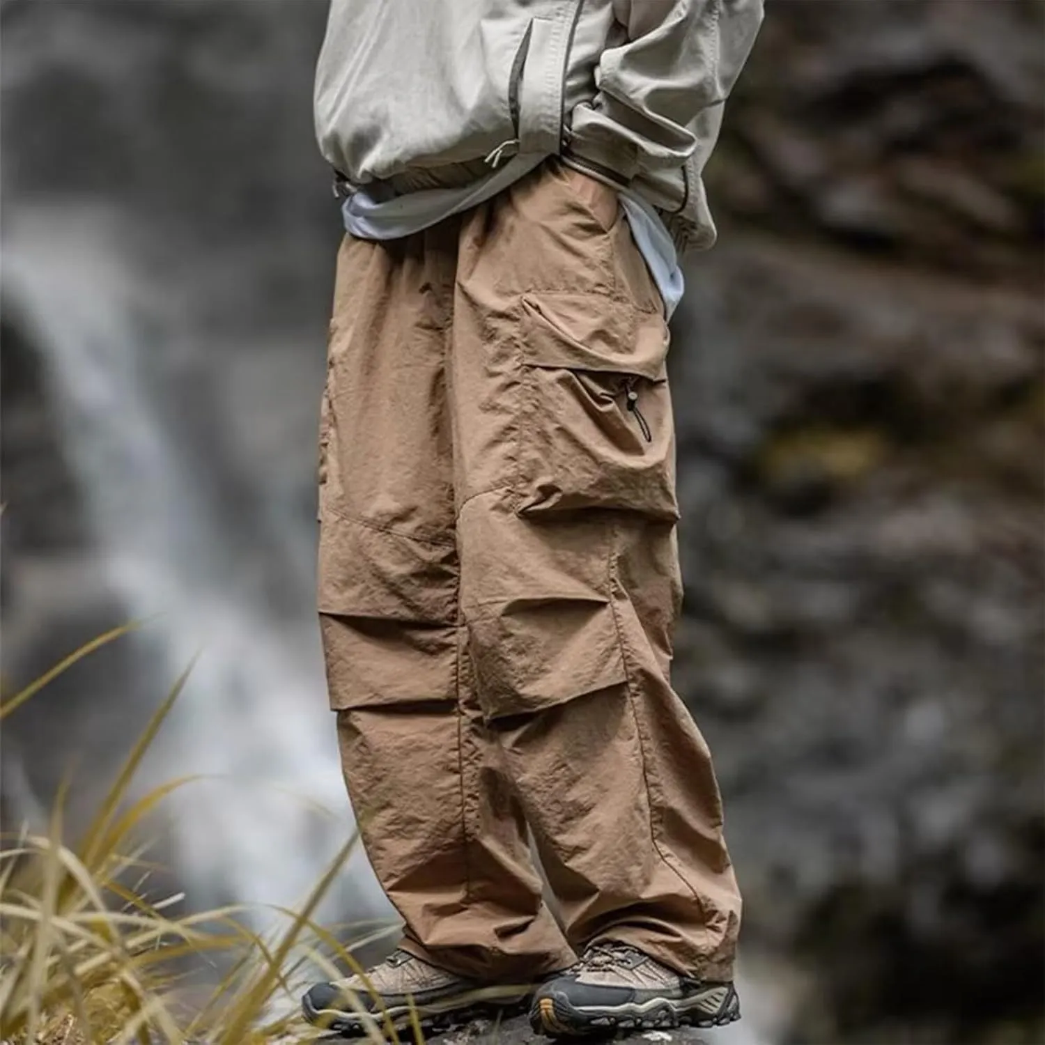 Men's Casual Loose Cargo Pants Multi-Pocket Lightweight Straight Pants