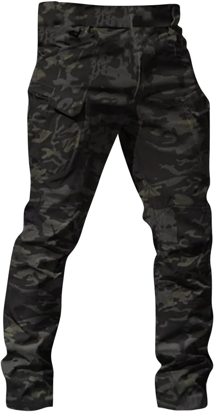 Men's Outdoor Cargo Pants Utility Elastic Waist Pockets Quick Dry Straight Leg Tactical Pants Stretch Jogging Sweatpants