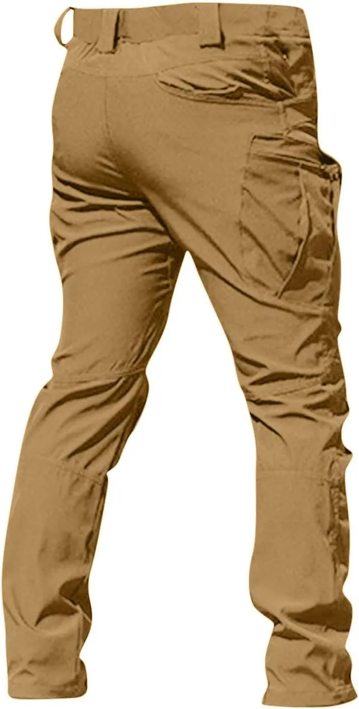 Men's Outdoor Cargo Pants Utility Elastic Waist Pockets Quick Dry Straight Leg Tactical Pants Stretch Jogging Sweatpants
