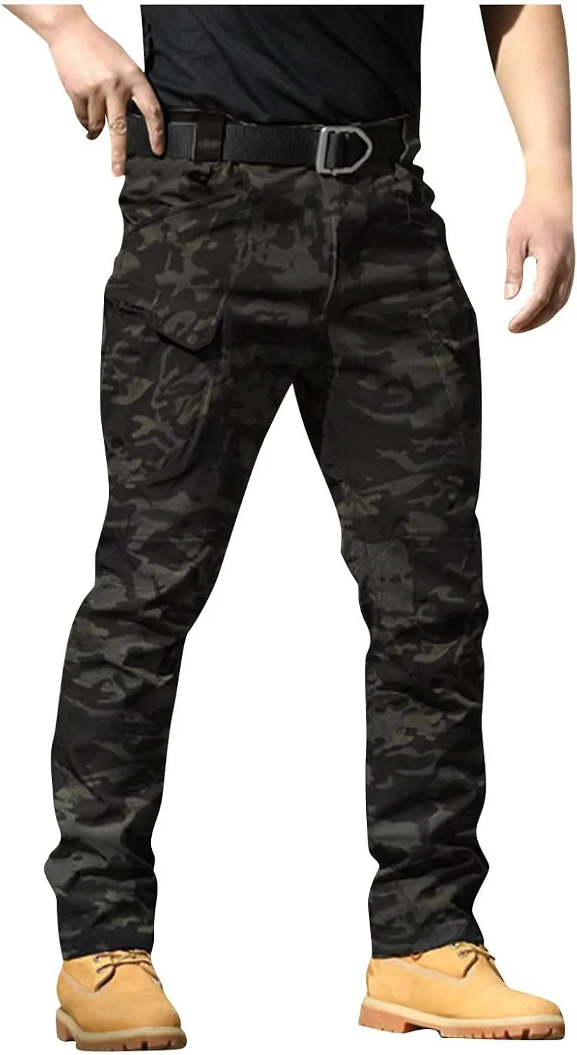 Men's Outdoor Cargo Pants Utility Elastic Waist Pockets Quick Dry Straight Leg Tactical Pants Stretch Jogging Sweatpants
