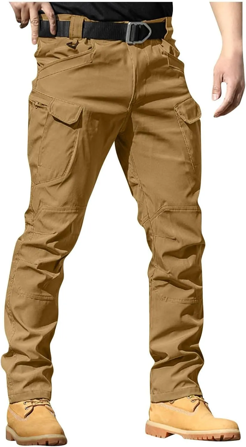 Men's Outdoor Cargo Pants Utility Elastic Waist Pockets Quick Dry Straight Leg Tactical Pants Stretch Jogging Sweatpants