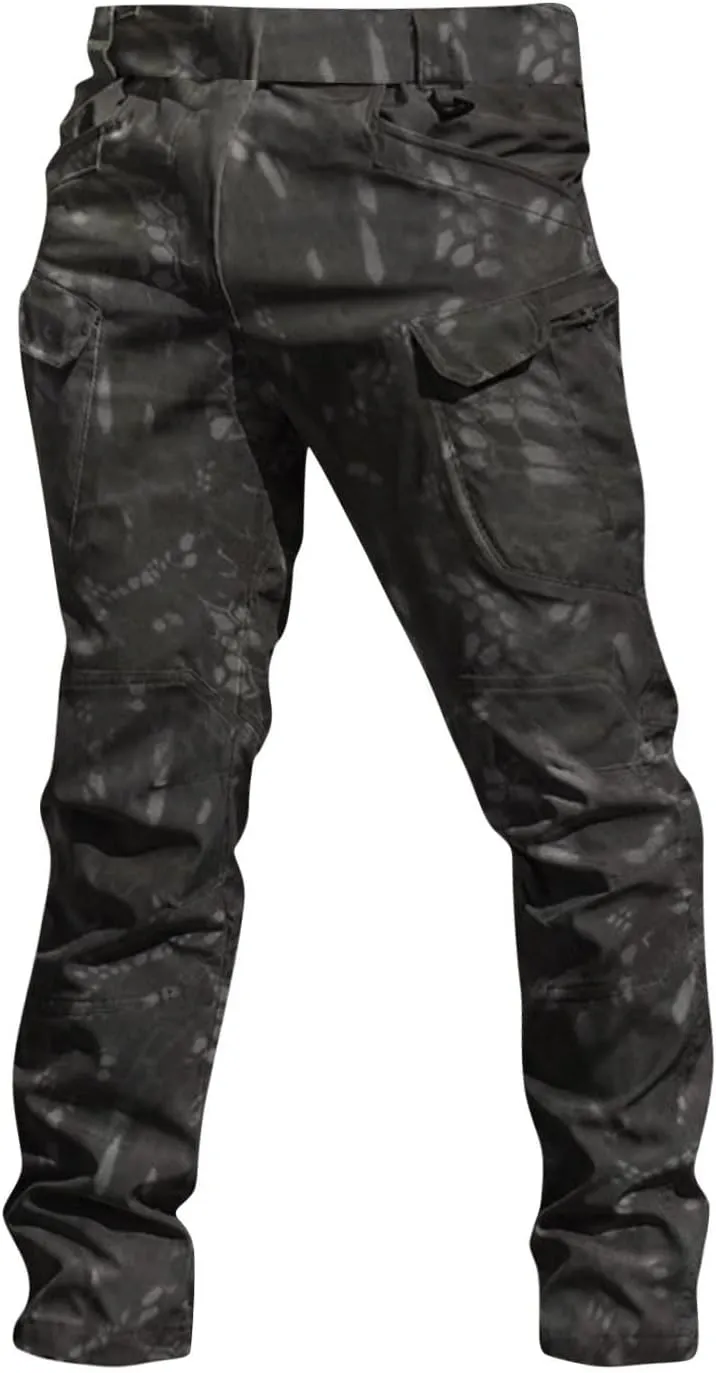 Men's Outdoor Cargo Pants Utility Elastic Waist Pockets Quick Dry Straight Leg Tactical Pants Stretch Jogging Sweatpants