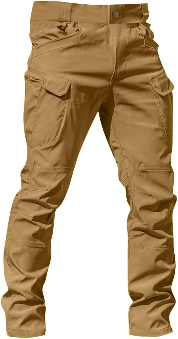 Men's Outdoor Cargo Pants Utility Elastic Waist Pockets Quick Dry Straight Leg Tactical Pants Stretch Jogging Sweatpants