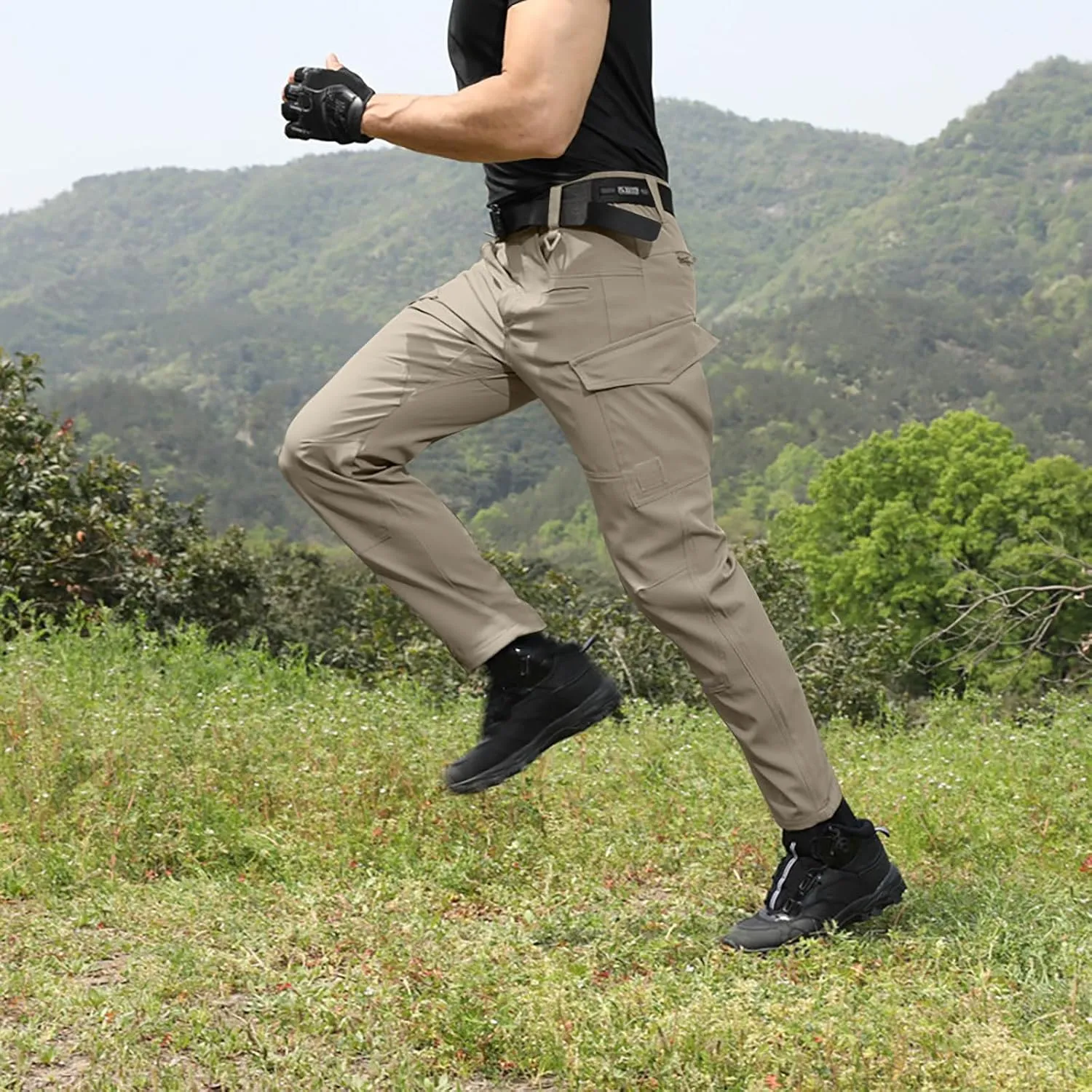Men's Outdoor Cargo Pants Utility Elastic Waist Pockets Resistant Breathable Tactical Pants Stretch Jogging Sweatpants