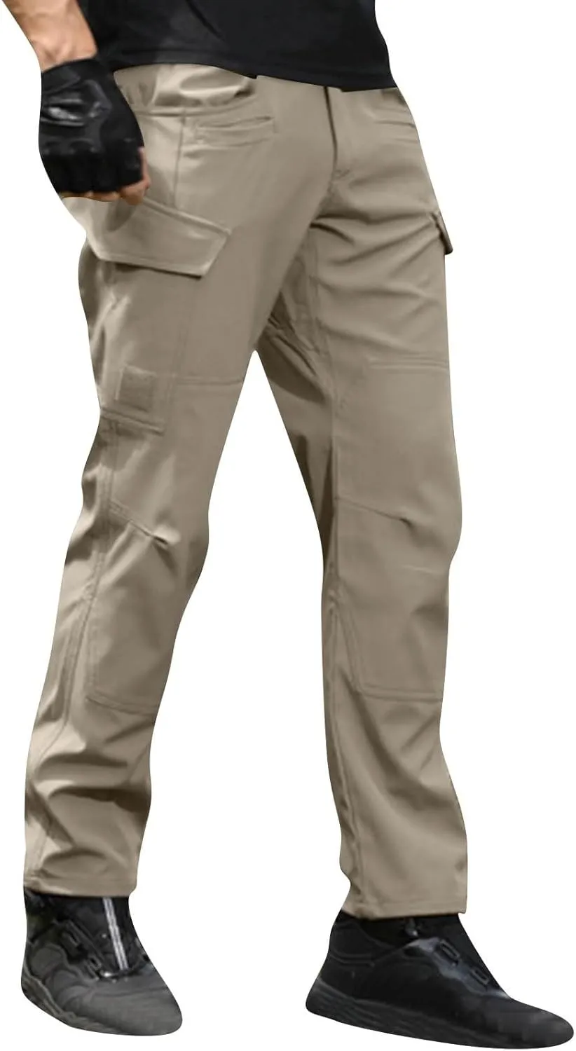 Men's Outdoor Cargo Pants Utility Elastic Waist Pockets Resistant Breathable Tactical Pants Stretch Jogging Sweatpants