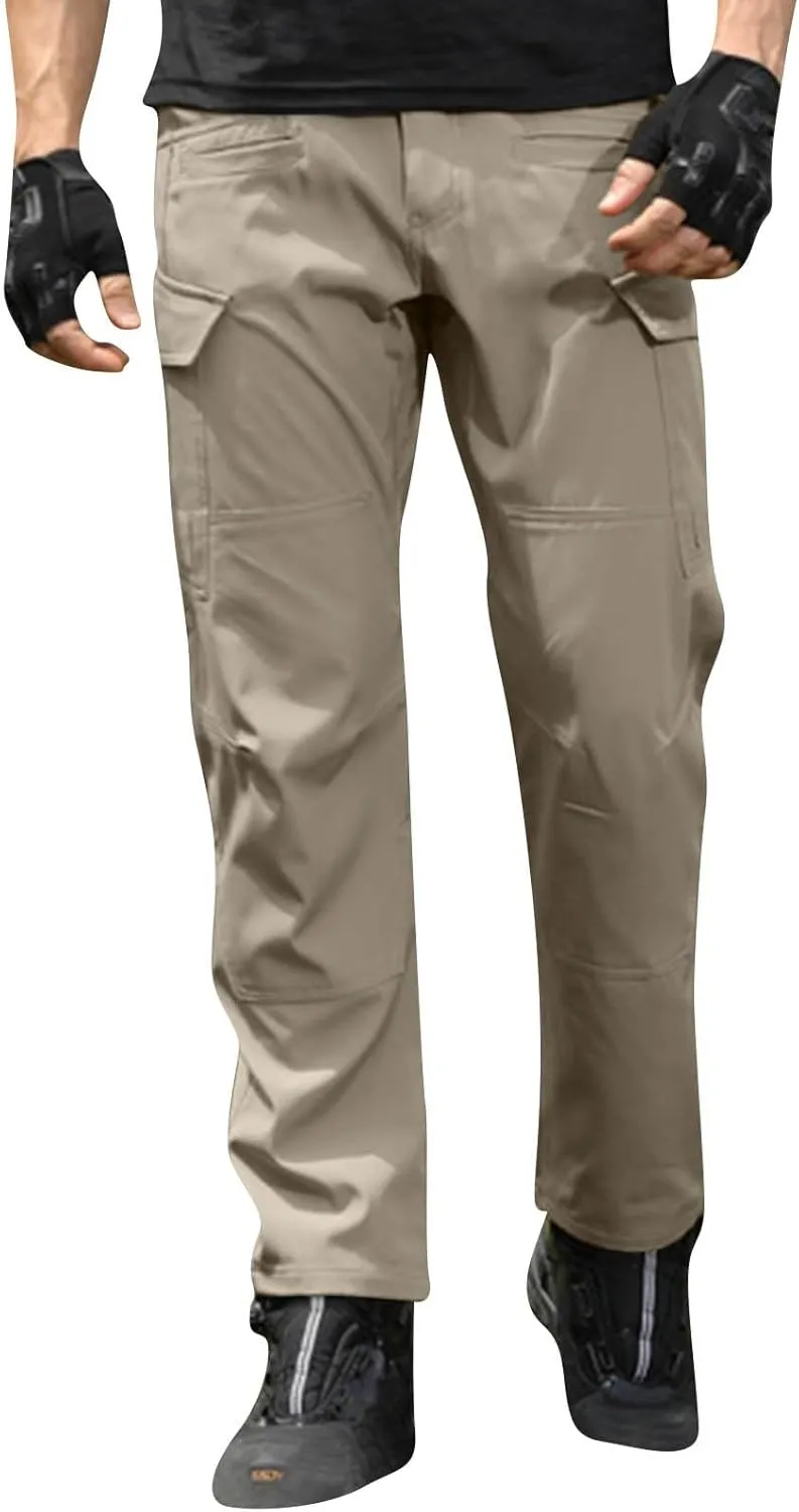 Men's Outdoor Cargo Pants Utility Elastic Waist Pockets Resistant Breathable Tactical Pants Stretch Jogging Sweatpants
