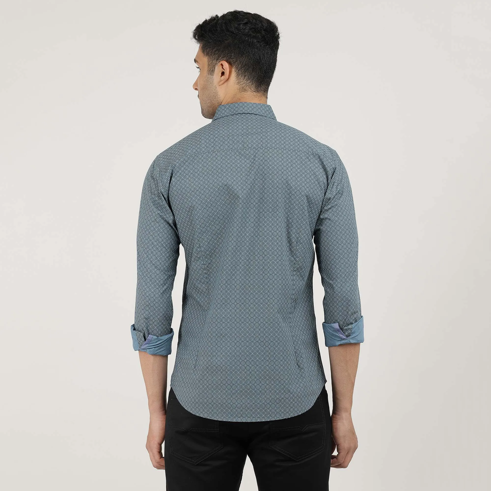 Metal Blue Poplin Printed Shirt