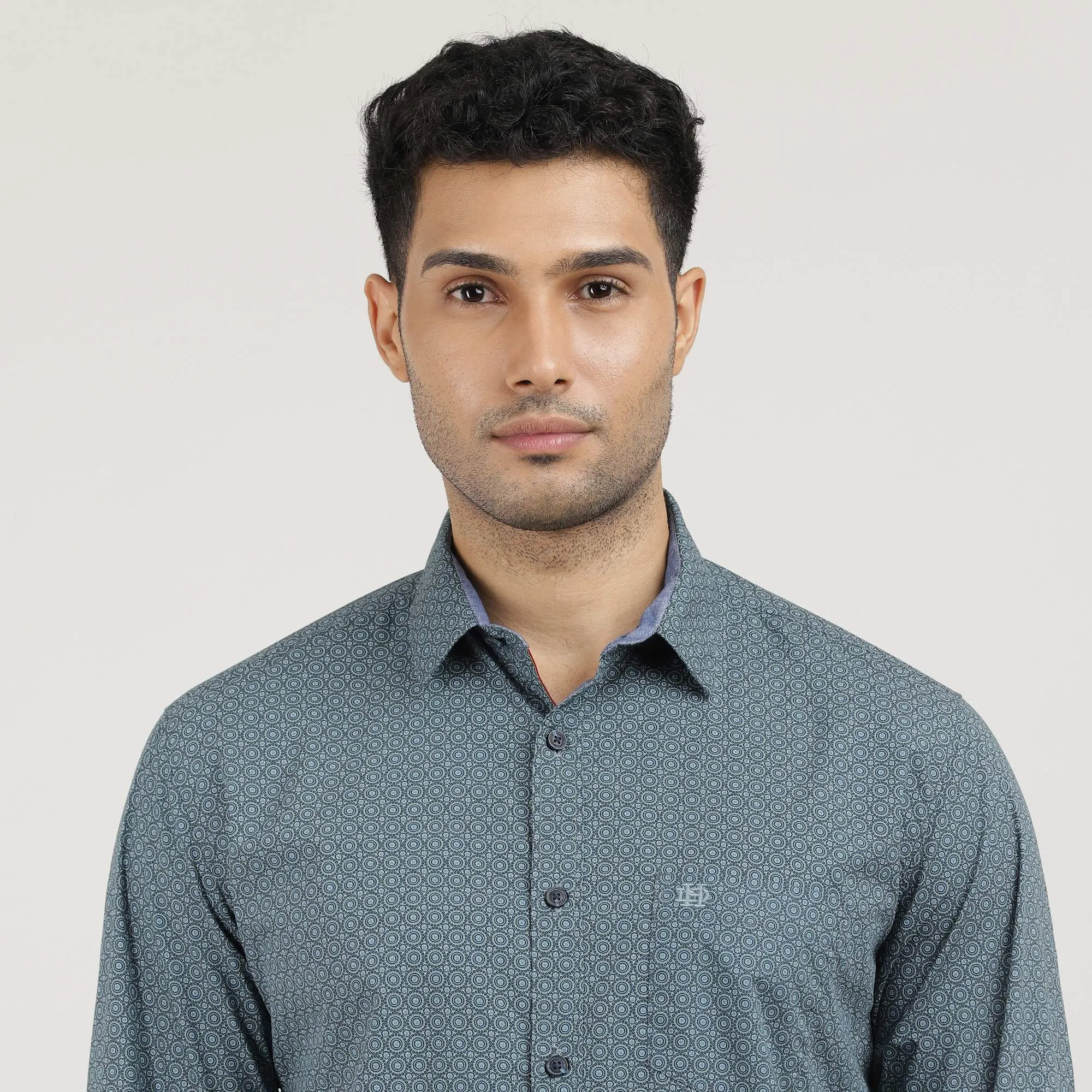 Metal Blue Poplin Printed Shirt