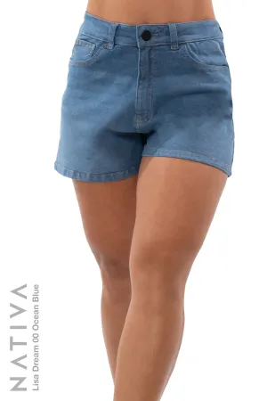 NATIVA, STRETCH JEANS. LISA DREAM 00 OCEAN BLUE, Extreme Stretch Flattering Denim (ESFD) fabrics, Ultra Comfortable, Hi-Rise Relaxed Mom Shorts