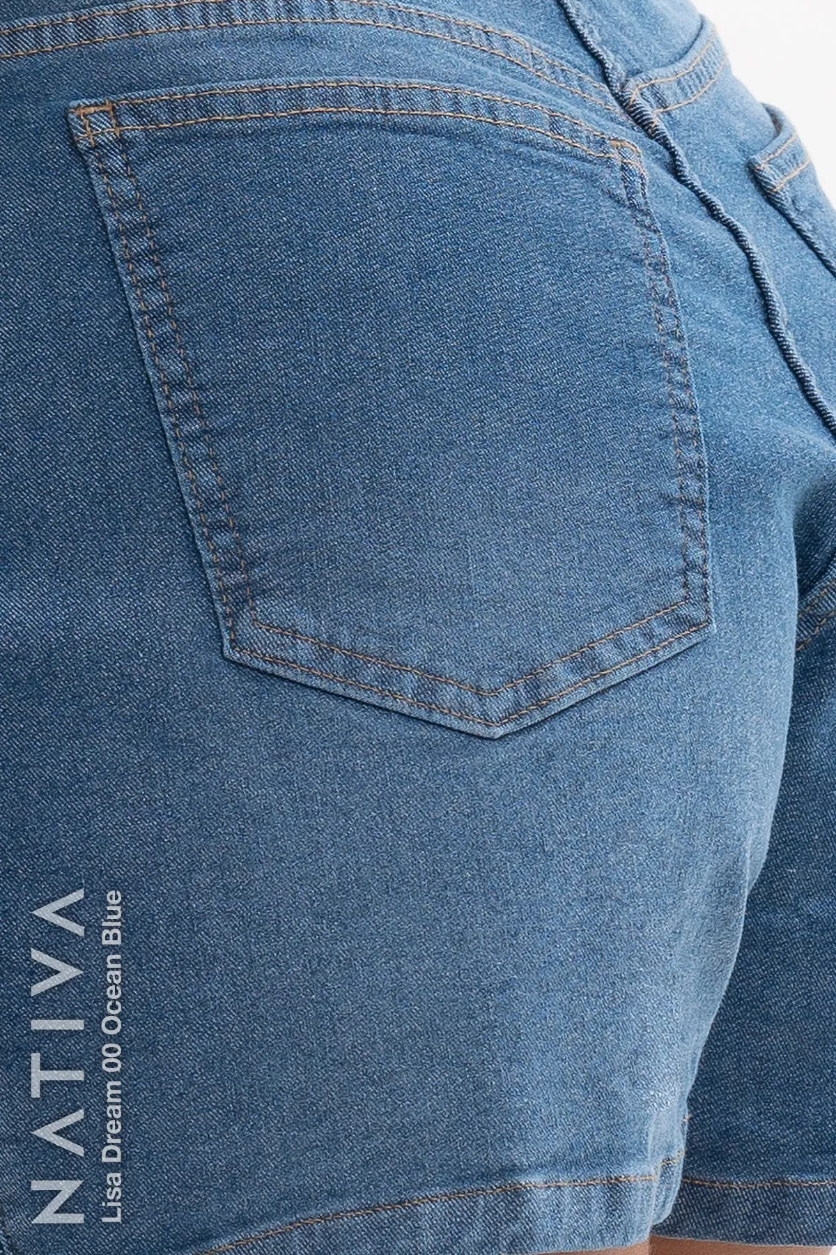 NATIVA, STRETCH JEANS. LISA DREAM 00 OCEAN BLUE, Extreme Stretch Flattering Denim (ESFD) fabrics, Ultra Comfortable, Hi-Rise Relaxed Mom Shorts