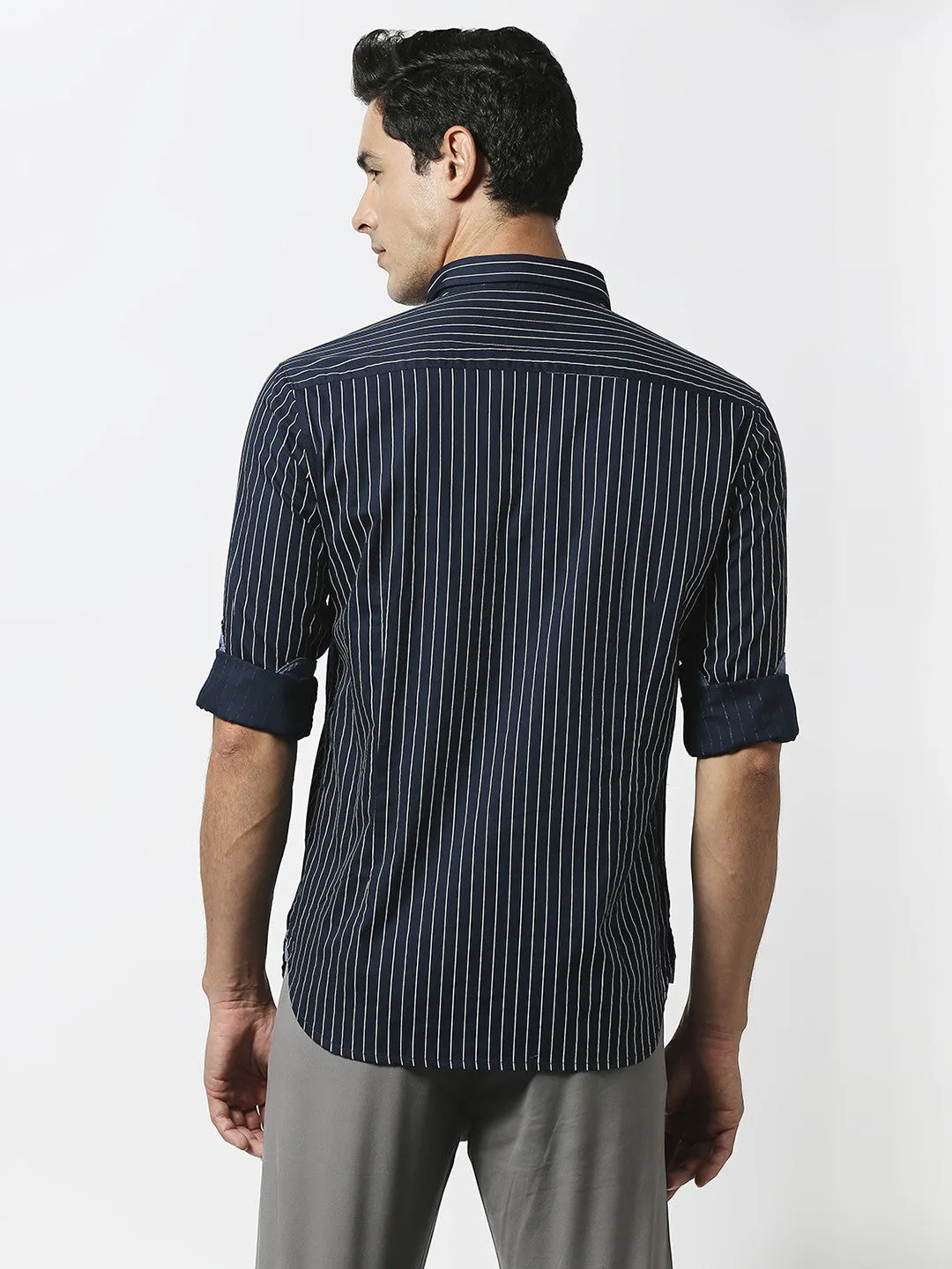 Navy Blue Oxford Pin Striped Shirt