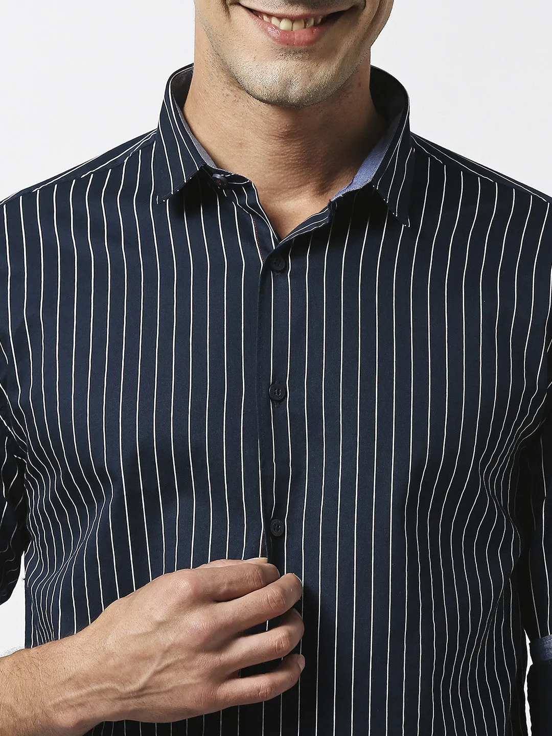 Navy Blue Oxford Pin Striped Shirt