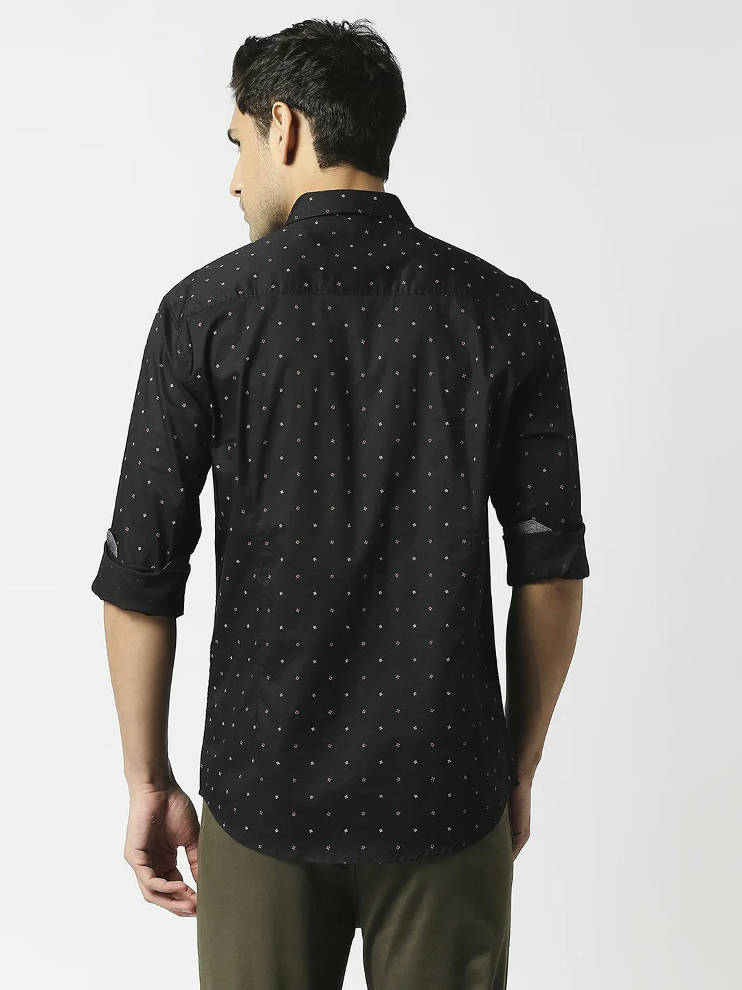 Navy Fine Twill Printed Shirt