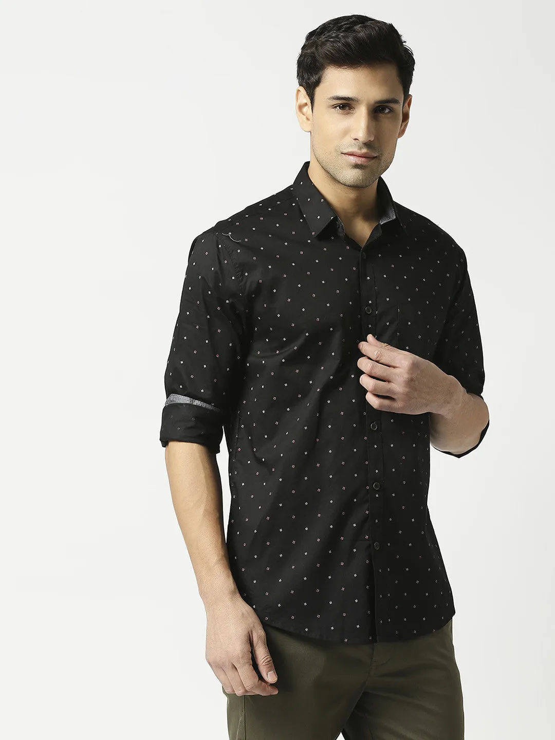 Navy Fine Twill Printed Shirt