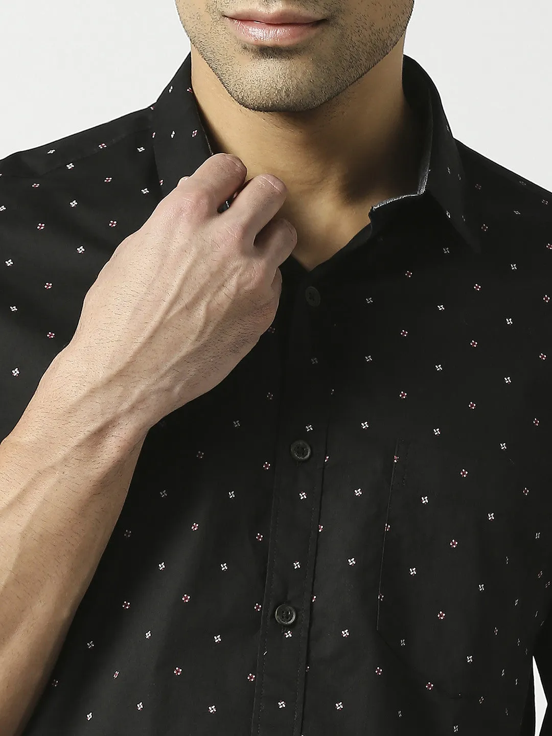 Navy Fine Twill Printed Shirt
