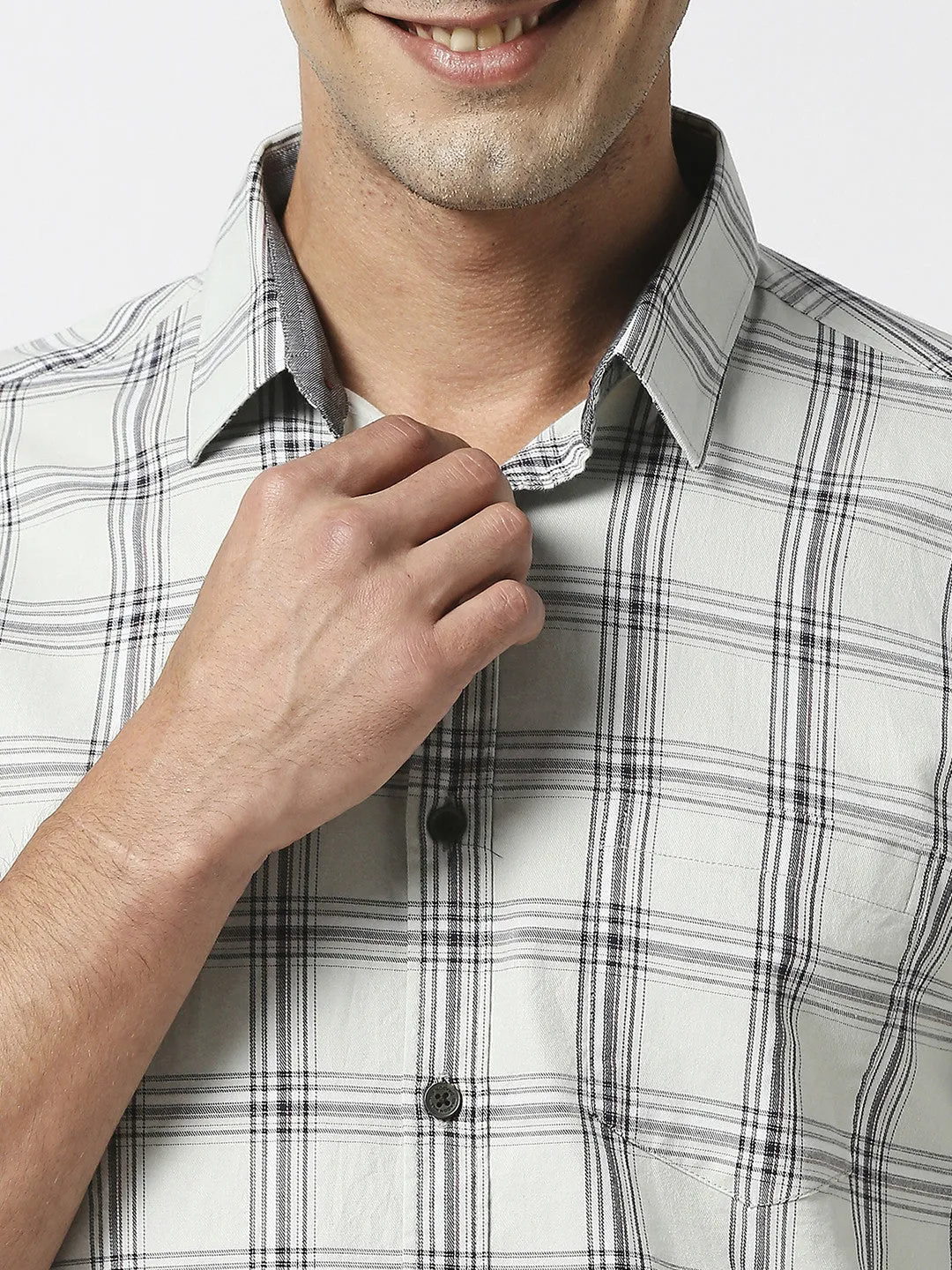 Pistachio Twill Checked Shirt With Pocket