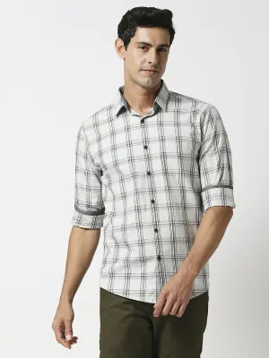 Pistachio Twill Checked Shirt With Pocket