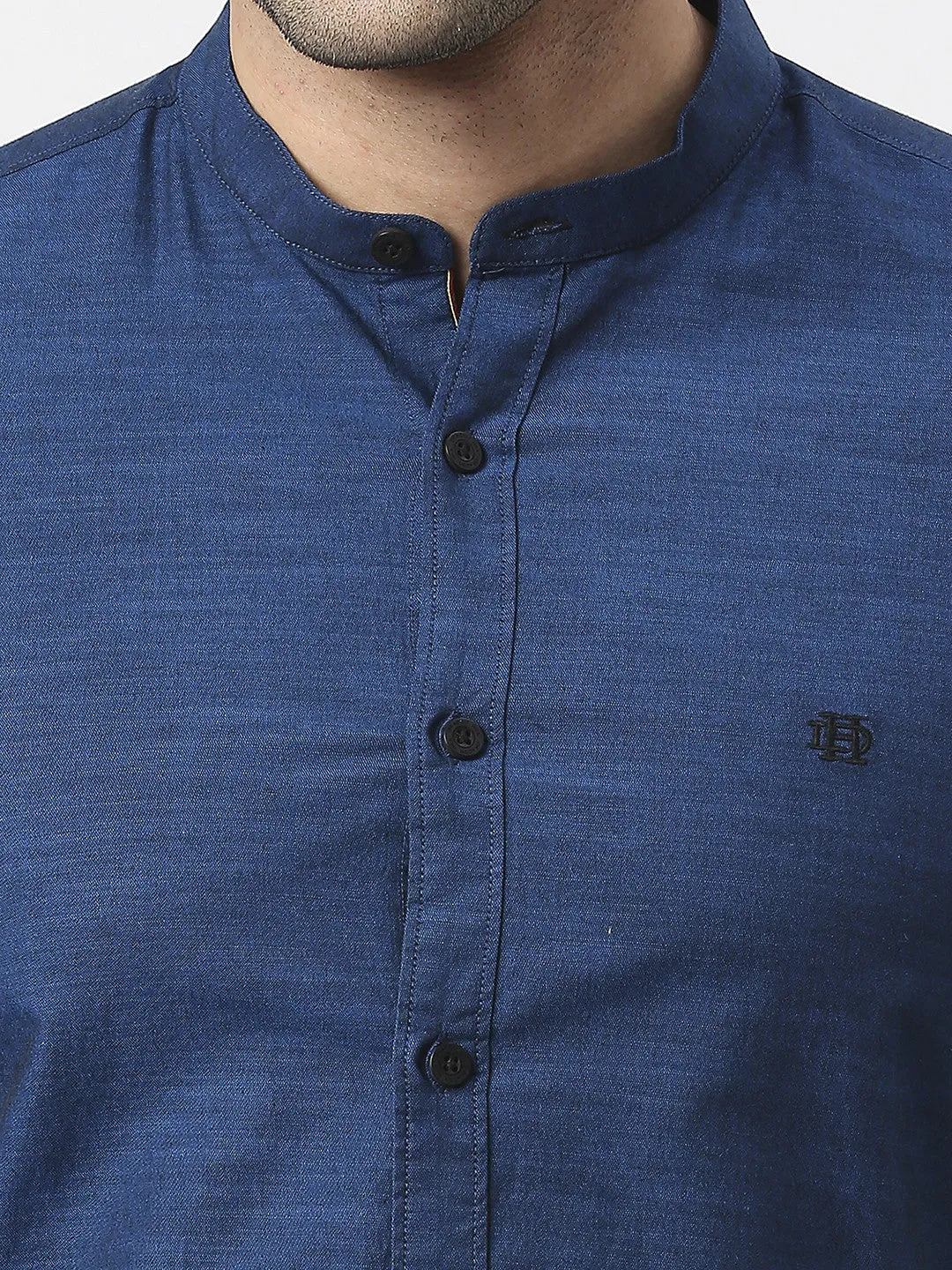 Royal Blue Premium Cotton Solid Shirt With Mandarin Collar