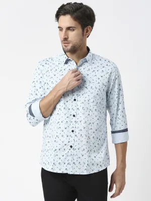 Sky Blue Premium Cotton Twill Printed Shirt