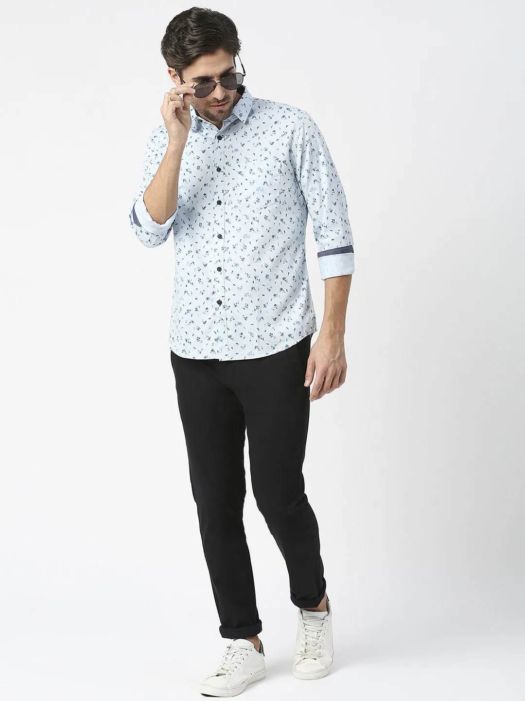Sky Blue Premium Cotton Twill Printed Shirt