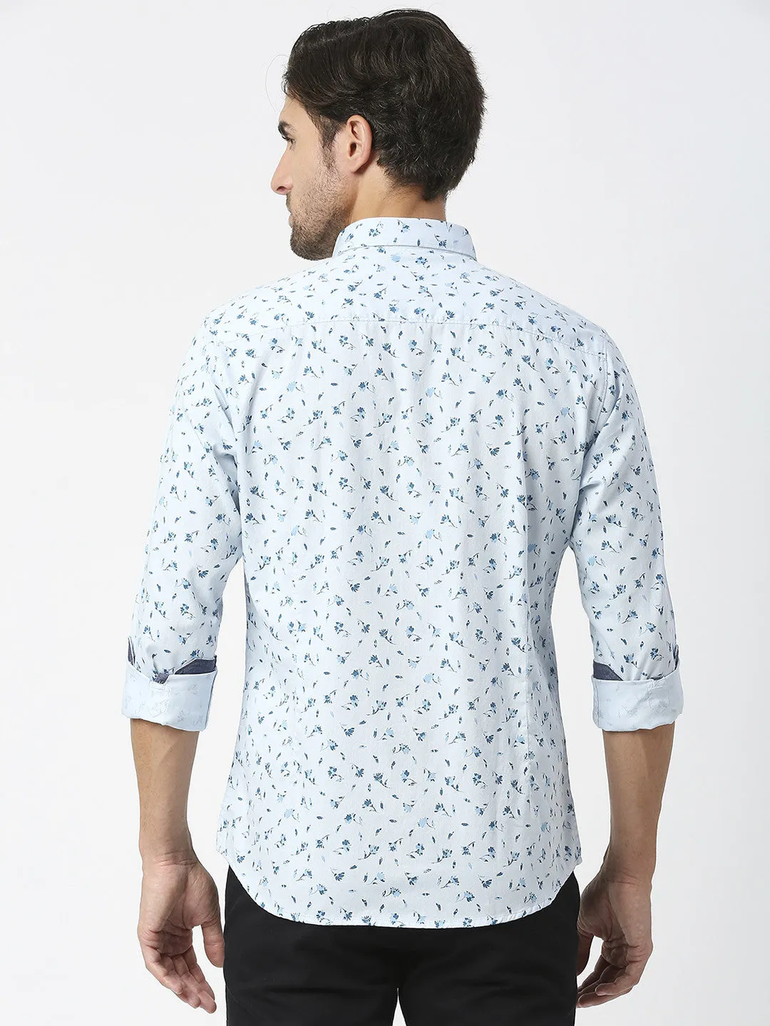 Sky Blue Premium Cotton Twill Printed Shirt