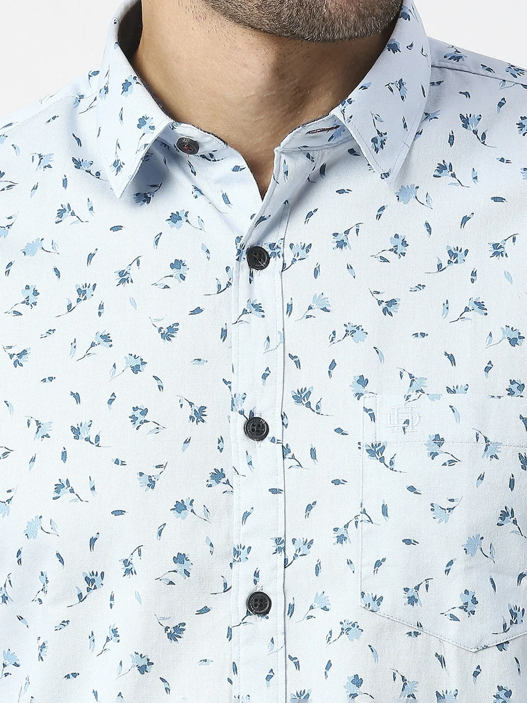 Sky Blue Premium Cotton Twill Printed Shirt