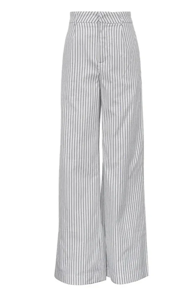 Striped Pockets Wide Leg Pants Without Belt