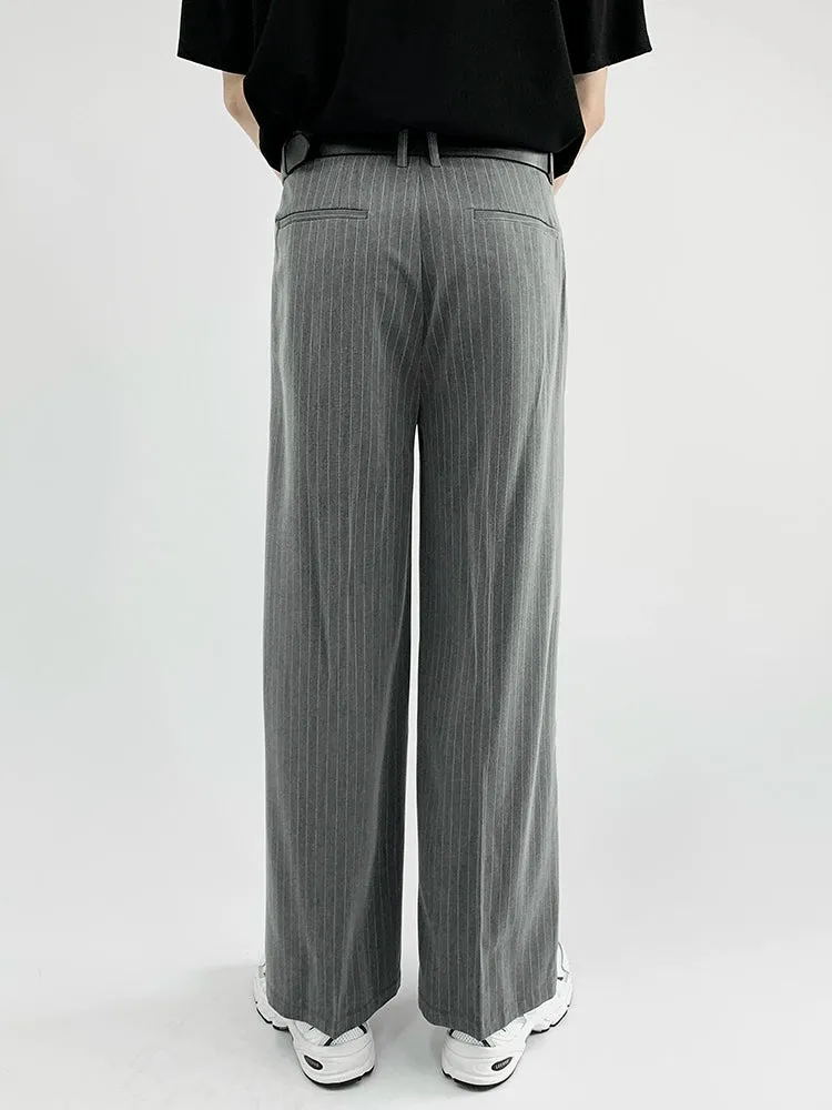 Striped Wide-Leg Trousers with Belt Detail