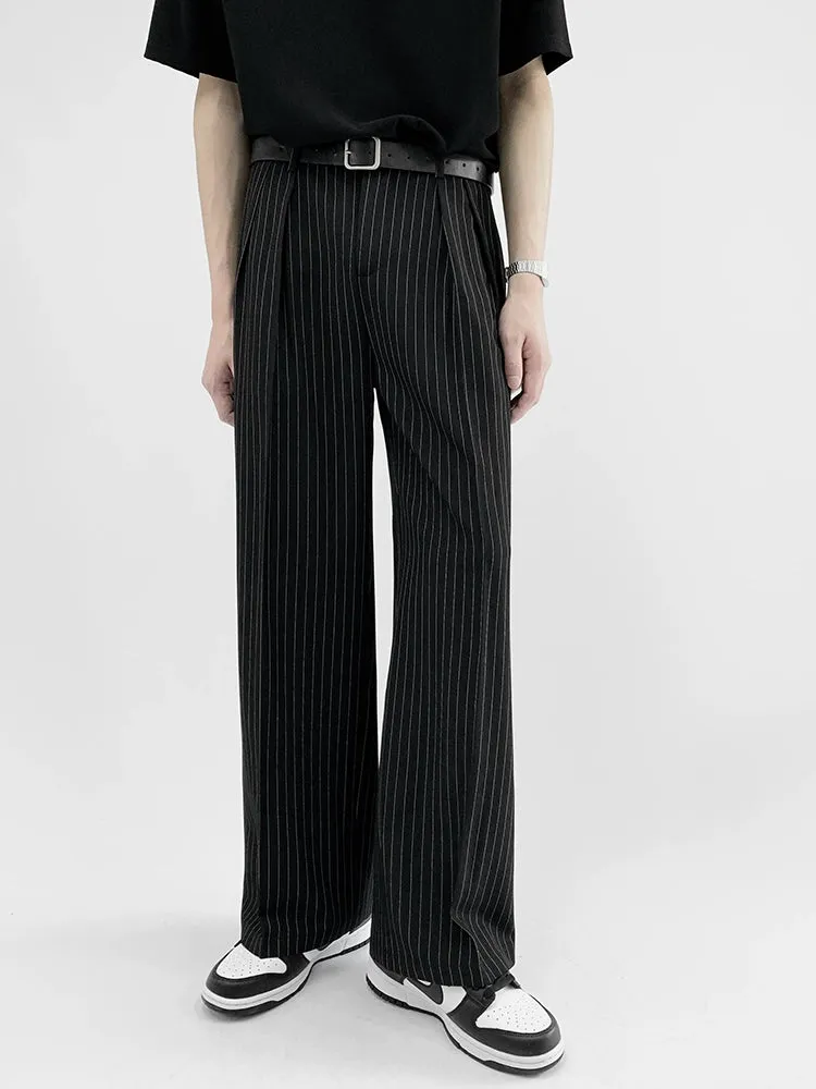 Striped Wide-Leg Trousers with Belt Detail