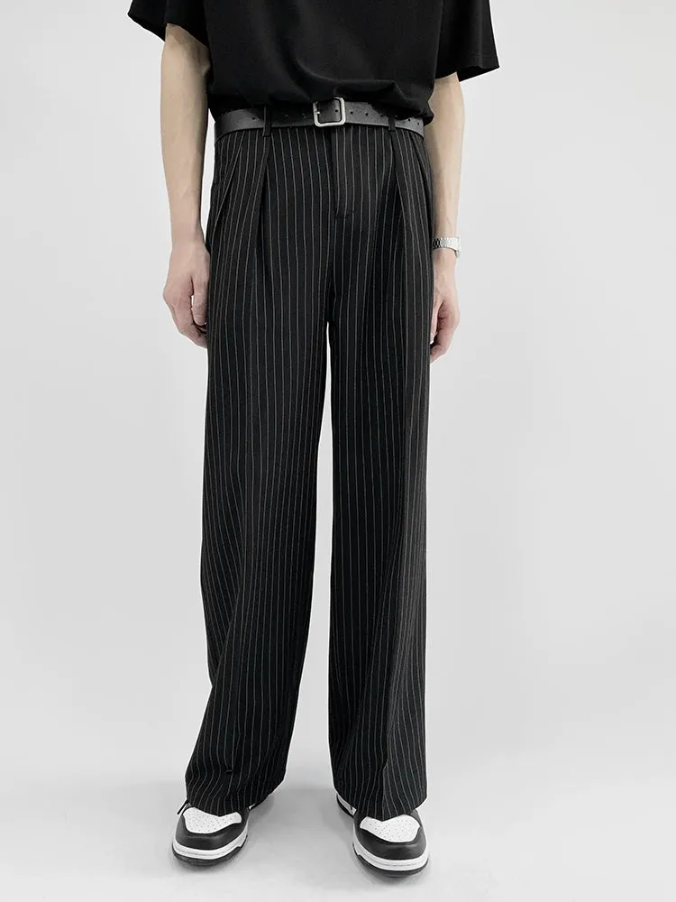 Striped Wide-Leg Trousers with Belt Detail