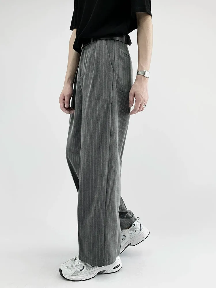 Striped Wide-Leg Trousers with Belt Detail