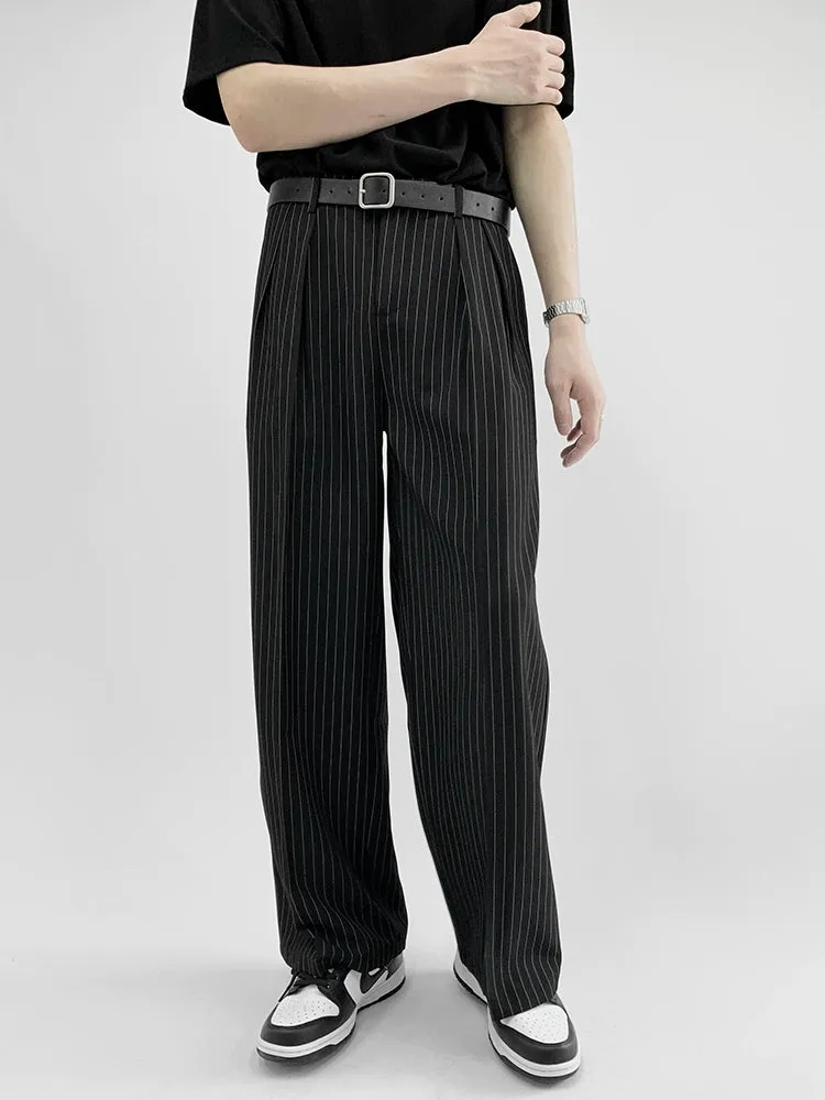 Striped Wide-Leg Trousers with Belt Detail