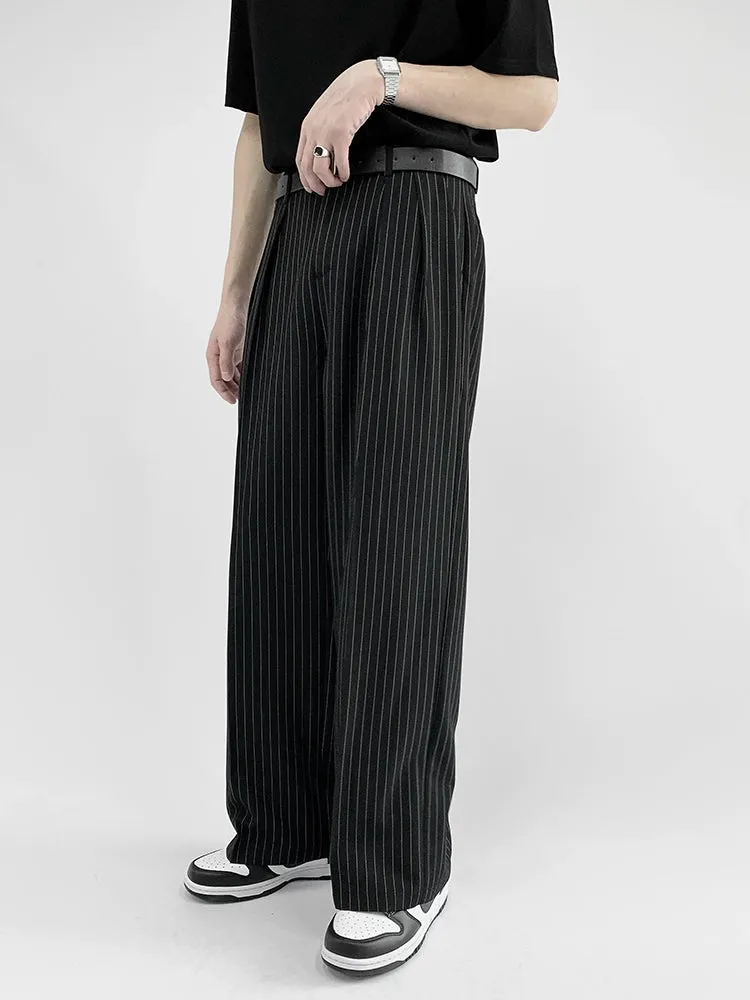 Striped Wide-Leg Trousers with Belt Detail
