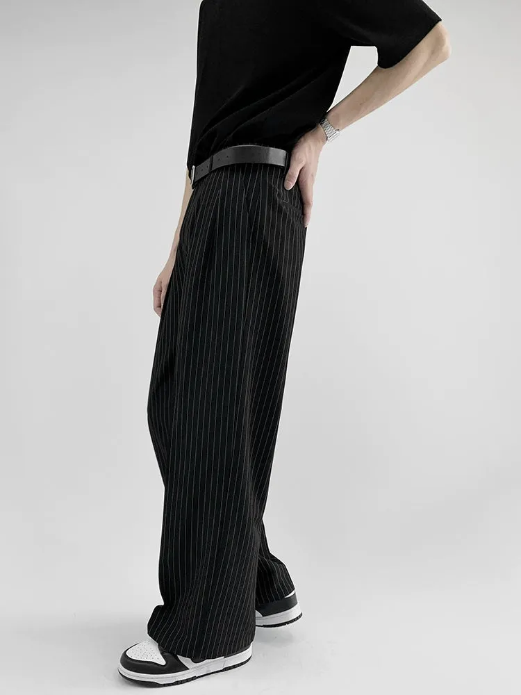 Striped Wide-Leg Trousers with Belt Detail
