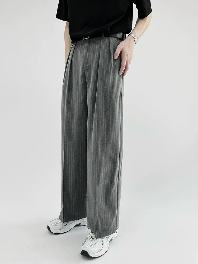 Striped Wide-Leg Trousers with Belt Detail