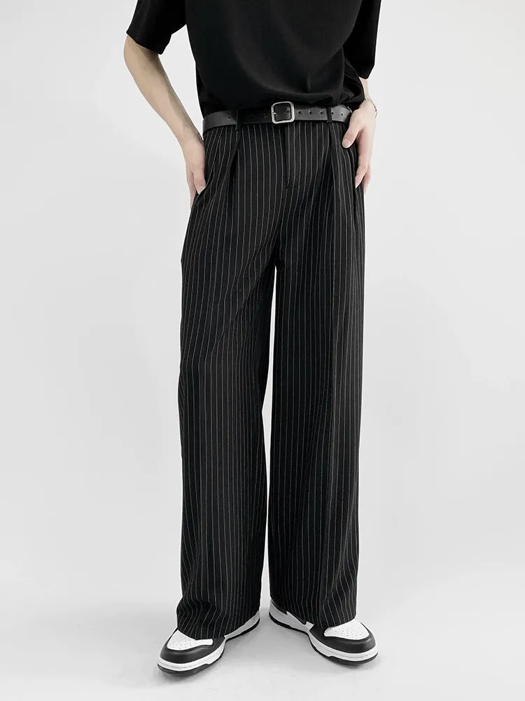 Striped Wide-Leg Trousers with Belt Detail