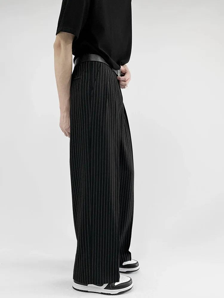 Striped Wide-Leg Trousers with Belt Detail