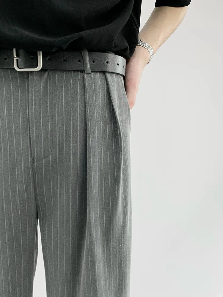 Striped Wide-Leg Trousers with Belt Detail