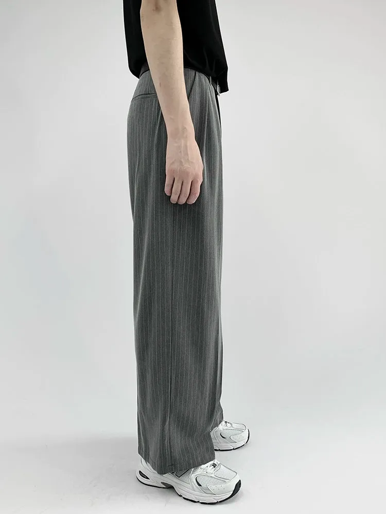 Striped Wide-Leg Trousers with Belt Detail