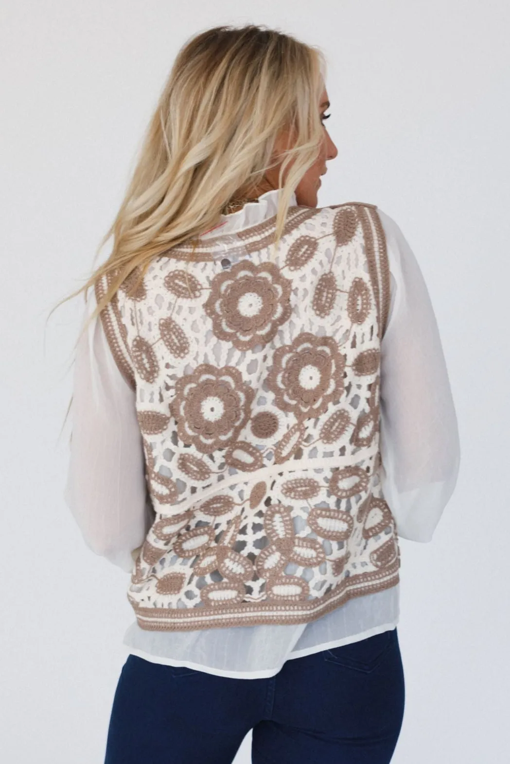 Tandie Crochet Vest And Blouse Set - Ivory
