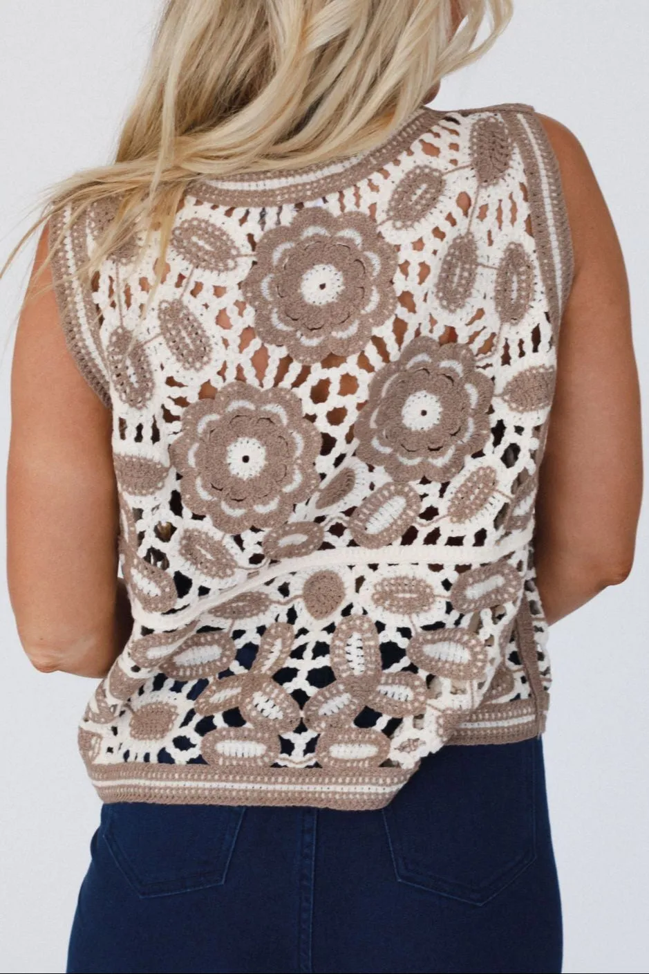 Tandie Crochet Vest And Blouse Set - Ivory