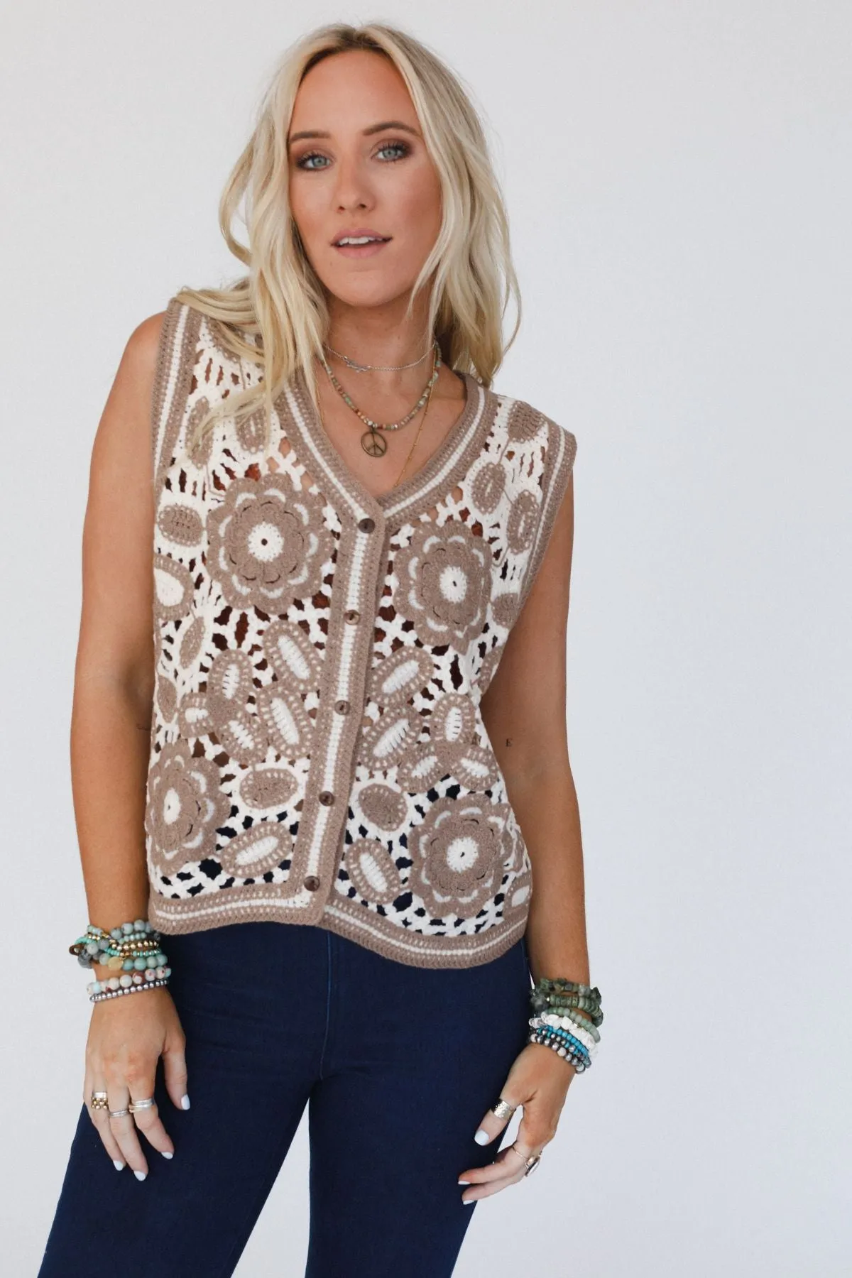 Tandie Crochet Vest And Blouse Set - Ivory