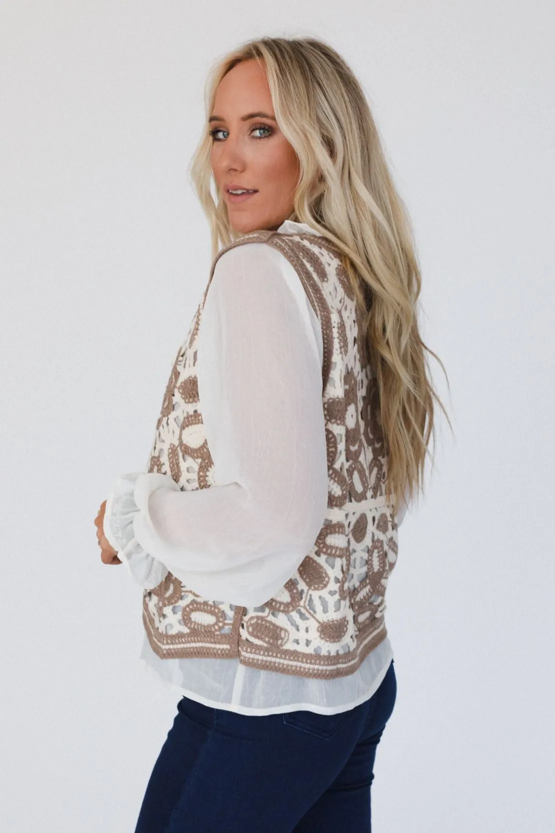 Tandie Crochet Vest And Blouse Set - Ivory