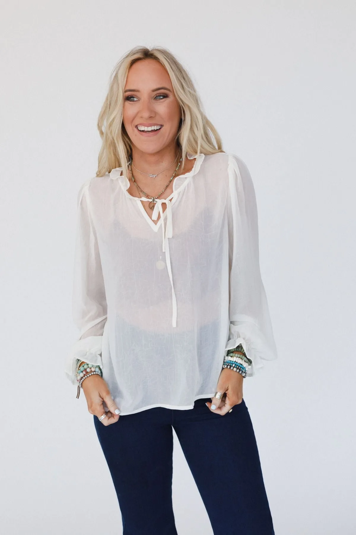 Tandie Crochet Vest And Blouse Set - Ivory