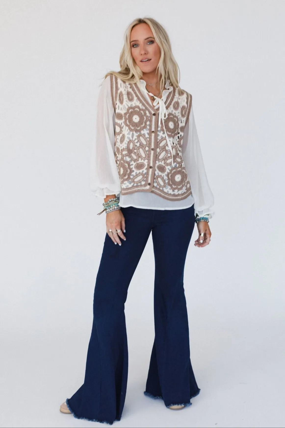 Tandie Crochet Vest And Blouse Set - Ivory