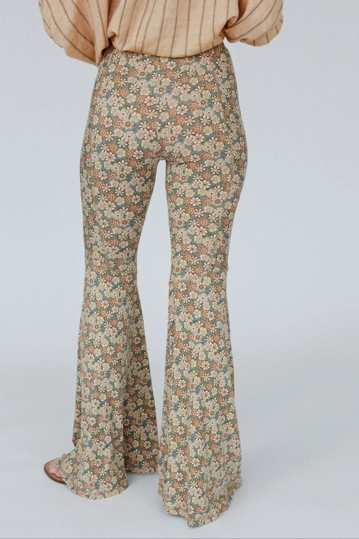 The Nest Dream in Flowers Flare Pants - Denim Khaki