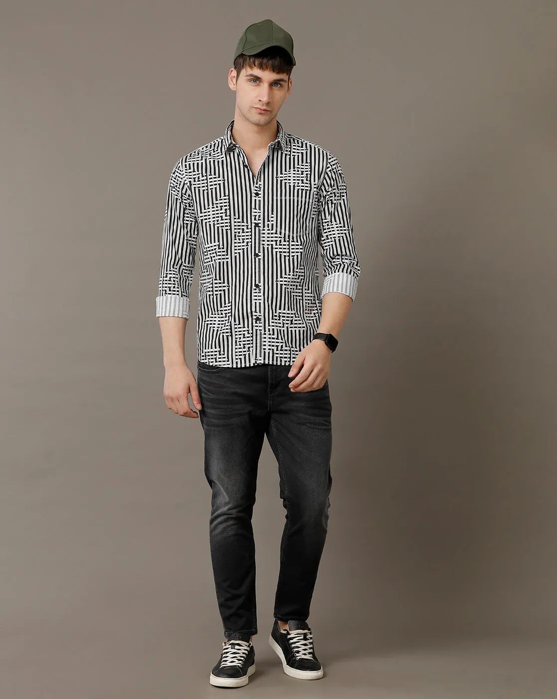 Voi Jeans Mens Black Track Skinny Cropped Cotton Poly Jeans