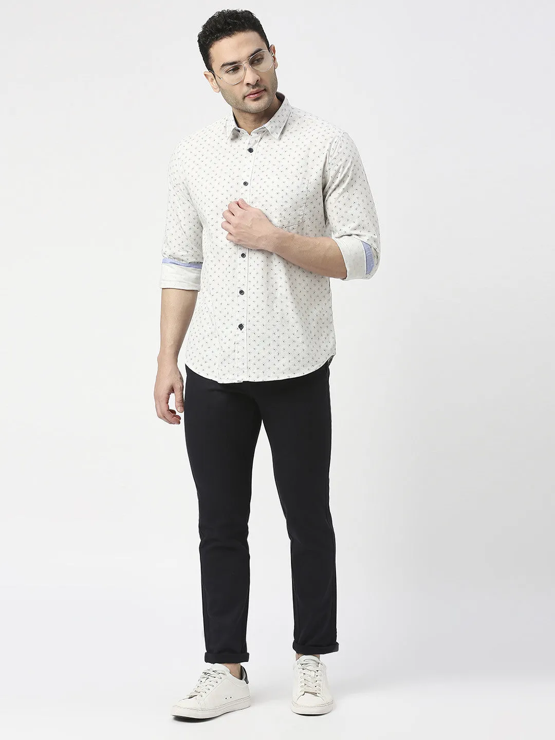 White Premium Cotton Printed Shirt With Pocket